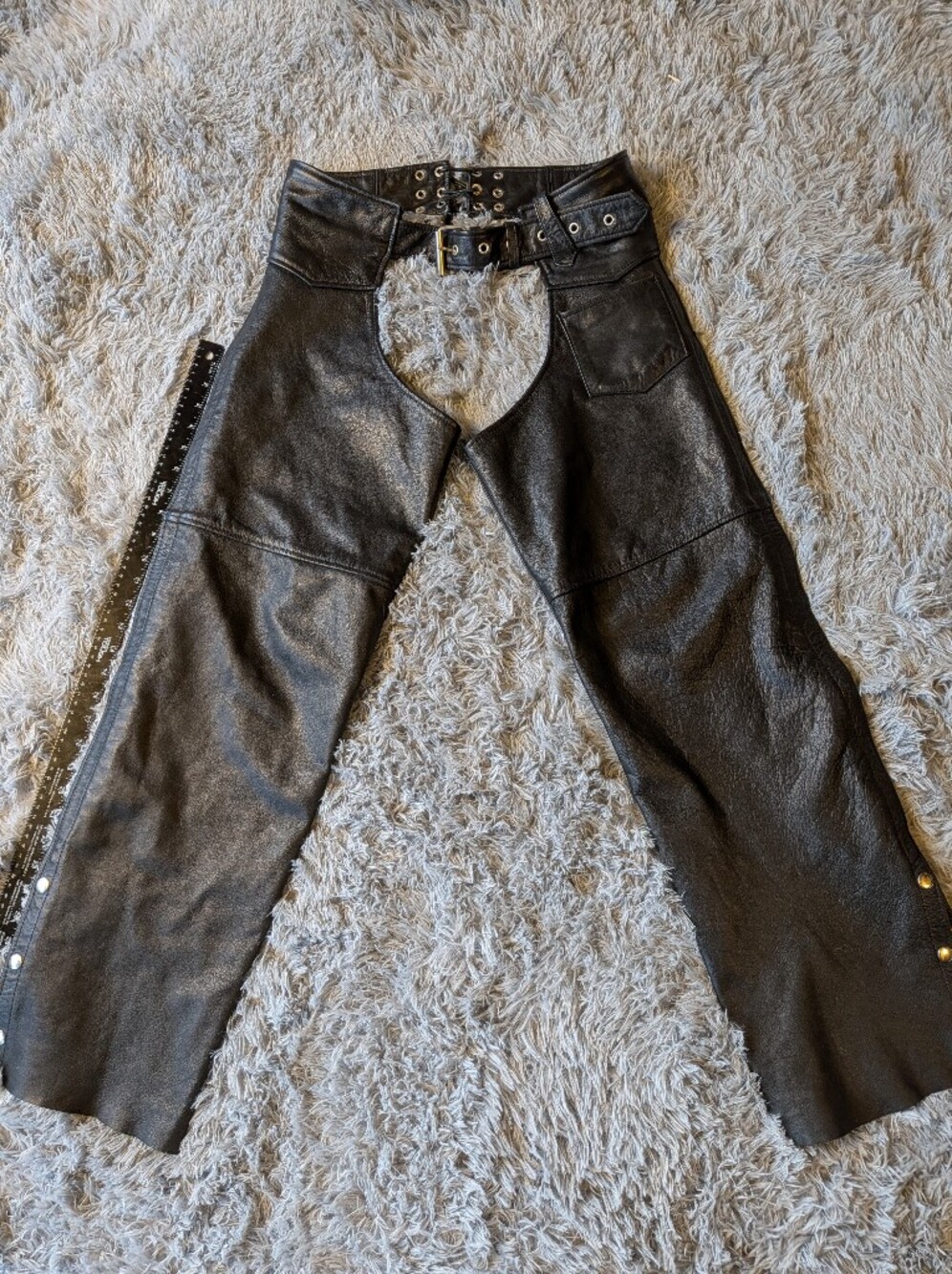 Black Leather Chaps-Style Cape with Belted Waist